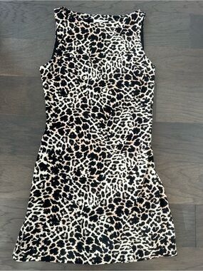 Y2K Open Edit Black Tan Leopard Mini Dress Sleeveless Date Night XS
